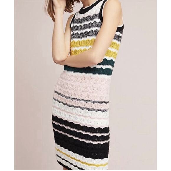 Anthropologie Colorful Crochet Knit Sleeveless Striped Dress - Picture 3 of 8